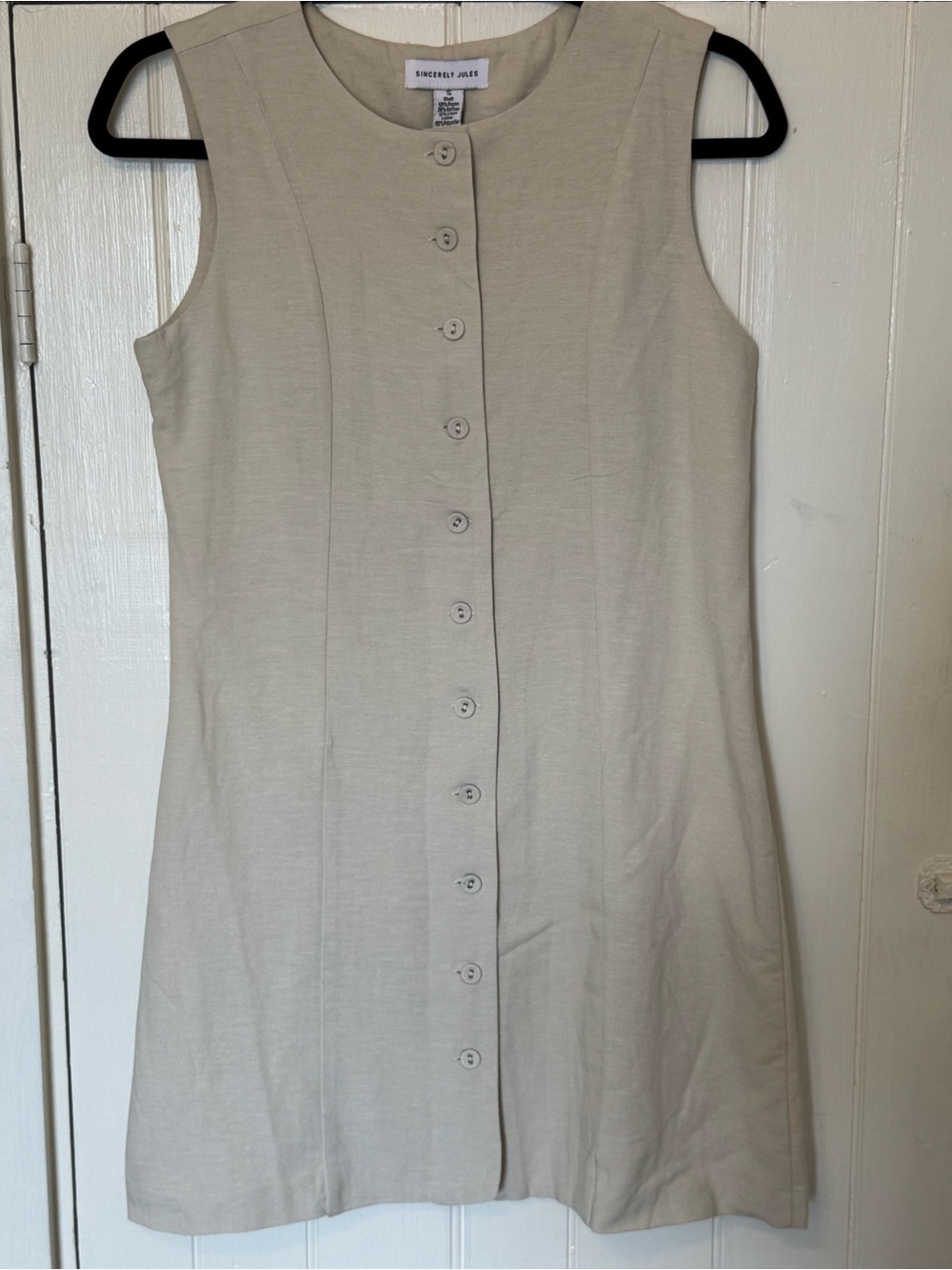 Beige Button-Front Dress
